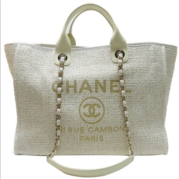 CHANEL Handbags - CHANEL Raffia Gold Woven Tote Handbag